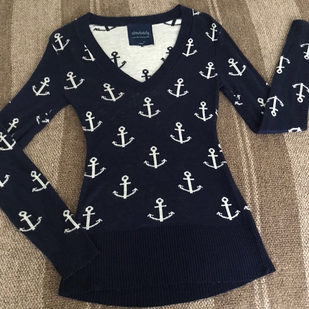 Sailor Top with Anchors / Navy Knit Long Sleeve